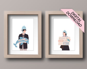 Avocat extraordinaire Woo & Junho Dolphin Date de protestation Wall Decor Print (Set de 2) Kdrama Minimalist Printable Vector