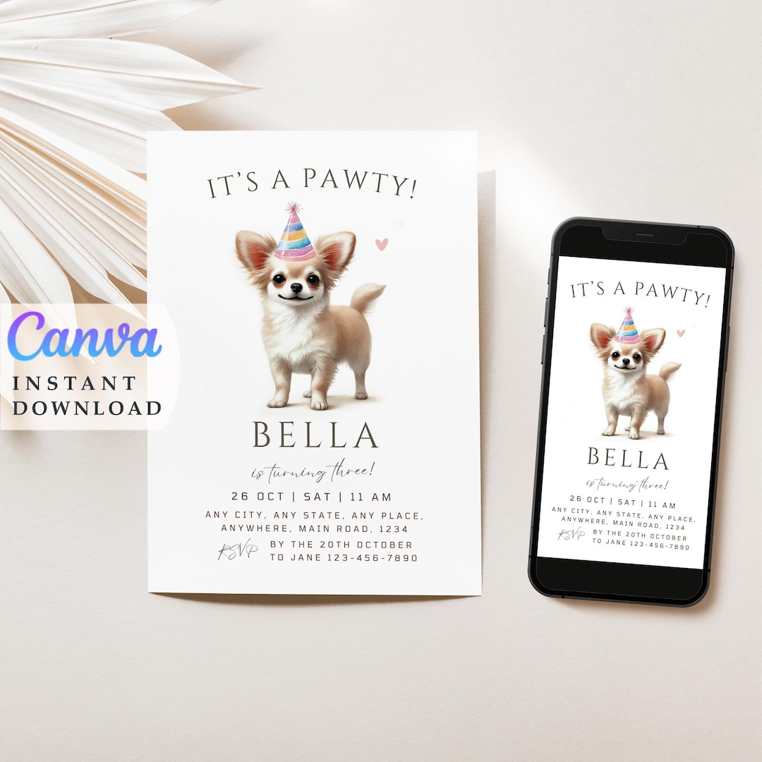 Chihuahua Birthday Dog Party Invitation Puppy Party Invite Printable ...