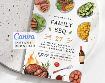 Family Cookout Invitation Backyard Bbq Invite Editable Template (Instant Download)