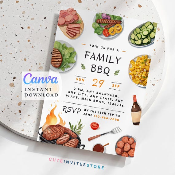 Family Cookout Invitation Backyard Bbq Invite Editable Template (Instant Download)