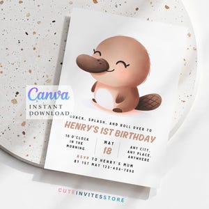 Platypus theme 1st birthday invite : Aussie Animal Party (Printable invitation)