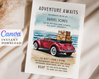 Adventure Awaits Travel Retirement Party Editable Invitation Template Bon Voyage Party Printable Invite
