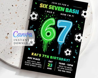 6 7 Meme Fußball-Junge-Geburtstags-Einladung Benutzerdefinierte Farben Bearbeitbare Vorlage (Digitaler Download)