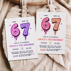 6 7 invitation Girl Birthday Invite Editable Template (Digital Download)