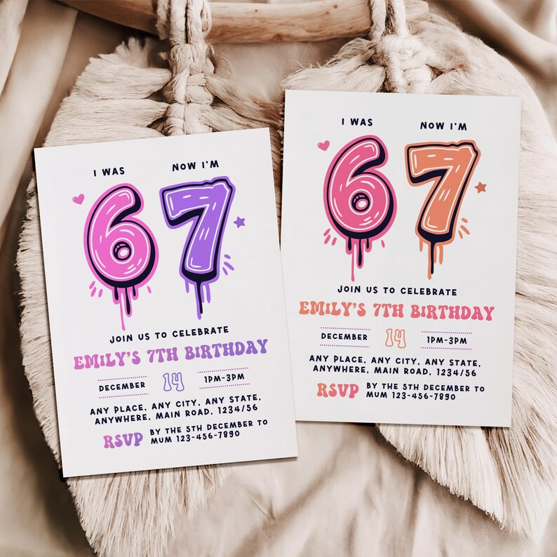 6 7 invitation Girl Birthday Invite Editable Template (Digital Download)