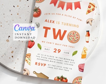 Zweiter Geburtstag Pizza Party Einladung Vorlage: Italienisches Thema (Printable)