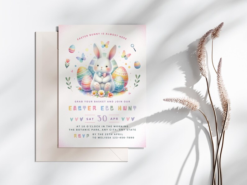 Egg Hunt Invitation Easter Bunny Invite | Egg Hunt Party Printable Invitation Editable Template | Instant Download