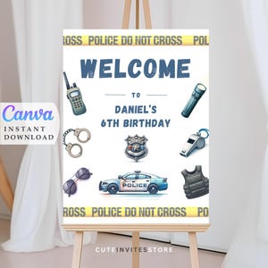 Police Birthday Welcome Sign: Editable Party Decor (Instant Download)