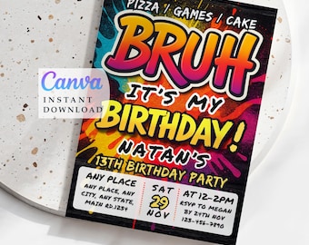 Bruh Graffiti laden zum 13. Geburtstag ein: Bearbeitbare Canva Vorlage (Digitaler Download)