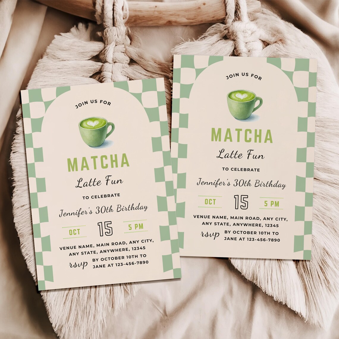 Matcha Latte Birthday Invitation – Editable Canva Template, Printable ...