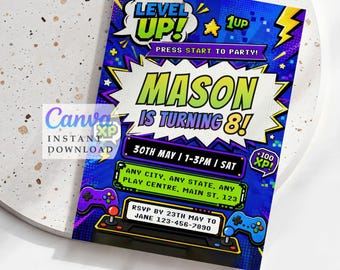 Videospiel Geburtstagseinladung, Level Up Arcade Gamer Party einladen (Digitaler Download)