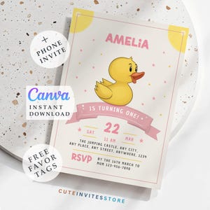 Rubber Ducky girl 1st birthday idea - Editable Invitation (Digital Download)