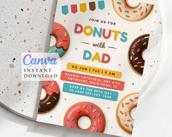 Donuts With Dad Invitation: School Fundraiser, Father's Day (Instant Download)