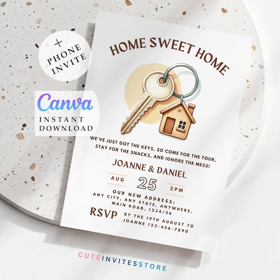 Housewarming Invite: New Home Party Canva Invitation (Instant Download)