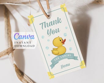 Rubber Duck party favors, Thank you tags, Editable Template (Digital Download) RBB