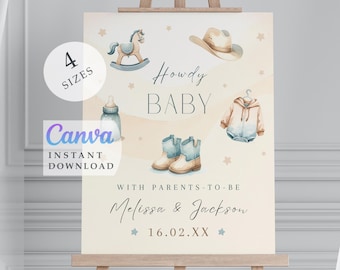 Cowboy Baby Shower Welcome Sign: Western Theme, Editable Canva Template (Instant Download)