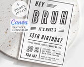 Bruh theme party: Boys birthday invite, Canva Template (Digital Download)