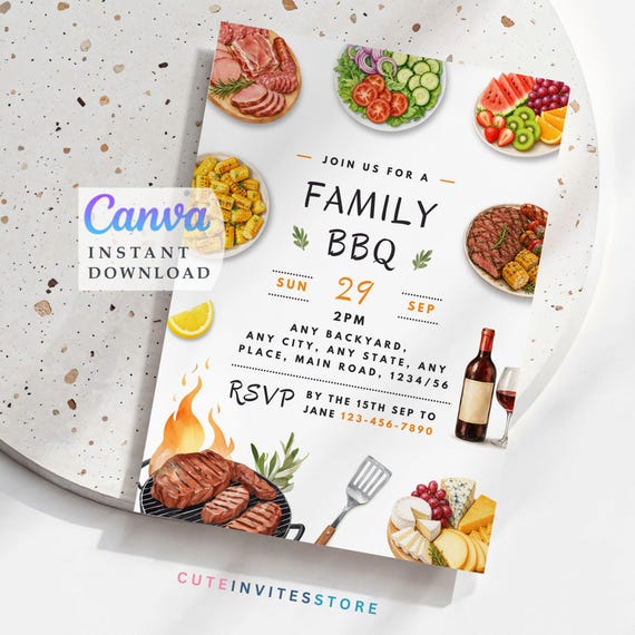 Family Cookout Invitation Backyard Bbq Invite Editable Template (Instant Download)