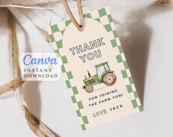 Green Tractor Party Printable favor tags, Digital template (Instant Download)