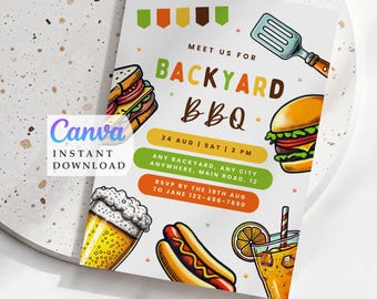 Backyard BBQ Birthday Invitation Template: Grill & Chill Cookout (Instant Download)