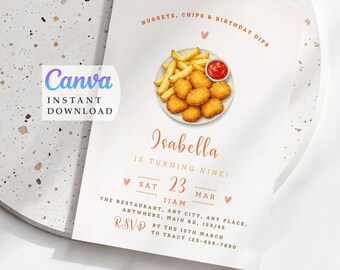 Nuggets and chips Birthday Invitation: Food Party invite, Editable Template (Digital Download)