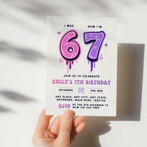 6 7 invitation Girl Birthday Invite Editable Template (Digital Download)