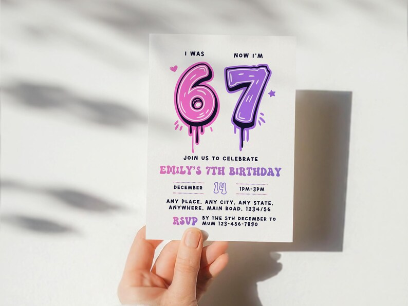 6 7 invitation Girl Birthday Invite Editable Template (Digital Download)