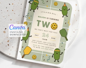 Pickleball 2nd Birthday Invitation: Kids Party, Editable Template (Digital Download