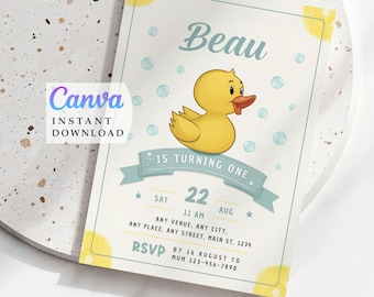 Rubber duck party, Duckling invitation Canva template, Splish splash, Instant Download, RBB