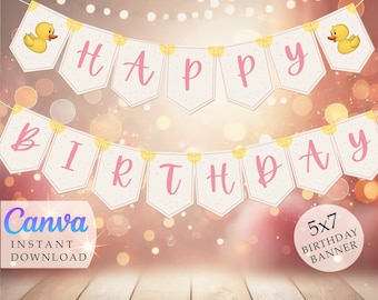 Rubber Duck Birthday Banner: DIY Party Decor (Editable, Instant Download)