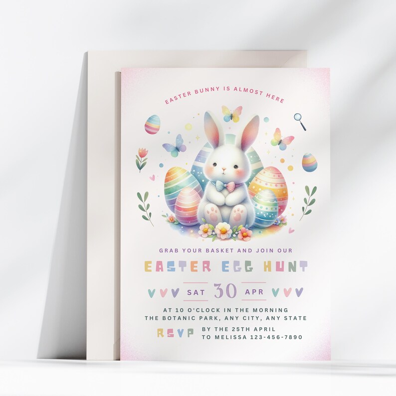 Egg Hunt Invitation Easter Bunny Invite | Egg Hunt Party Printable Invitation Editable Template | Instant Download