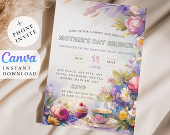 Mothers Day Brunch invitation editable template evite template printable invite mother's tea party invite Instant Download