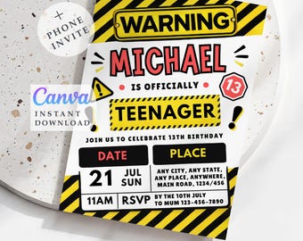 Official Teenager Invitation 13Th Invite Template: Editable, Digital Download