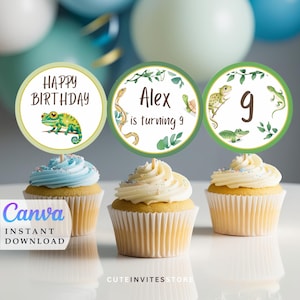 Reptile Cupcake Topper Snake Amphibian Party Reptile Lizard Party Decor Instant Download Editable template