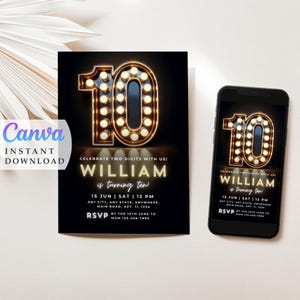 Boys 10th Birthday Neon Invitation: Editable Template (Digital Download)