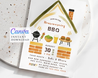 Housewarming BBQ Invitation, Printable New Home Party Invite, Editable Beer and Grill Template