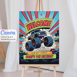 Monster Truck Birthday Welcome Sign: Editable Party Template (Instant Download)