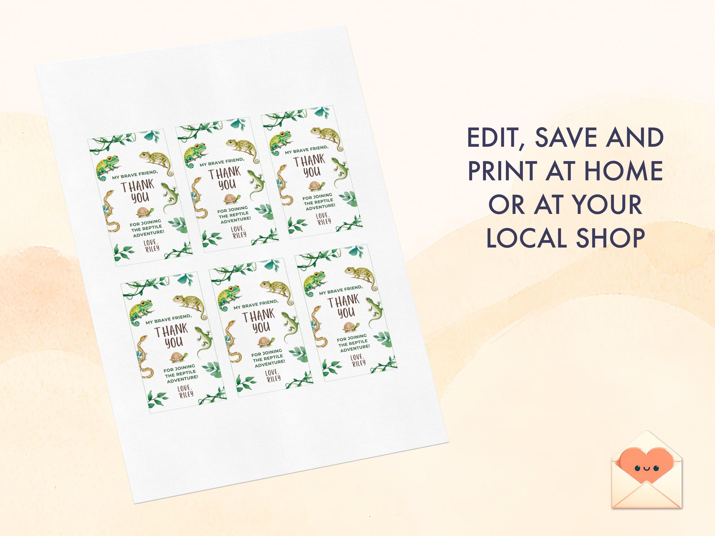 Reptile Party Favor Tags: Snake & Lizard Gift Tags (editable Template ...