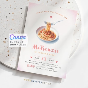 Spaghetti Birthday Invitation: Italian Pasta Party Invite (Instant Download)