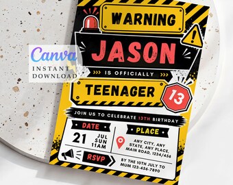 Official Teenager 13th Birthday Invite – Teen Editable Canva Template, Instant Download