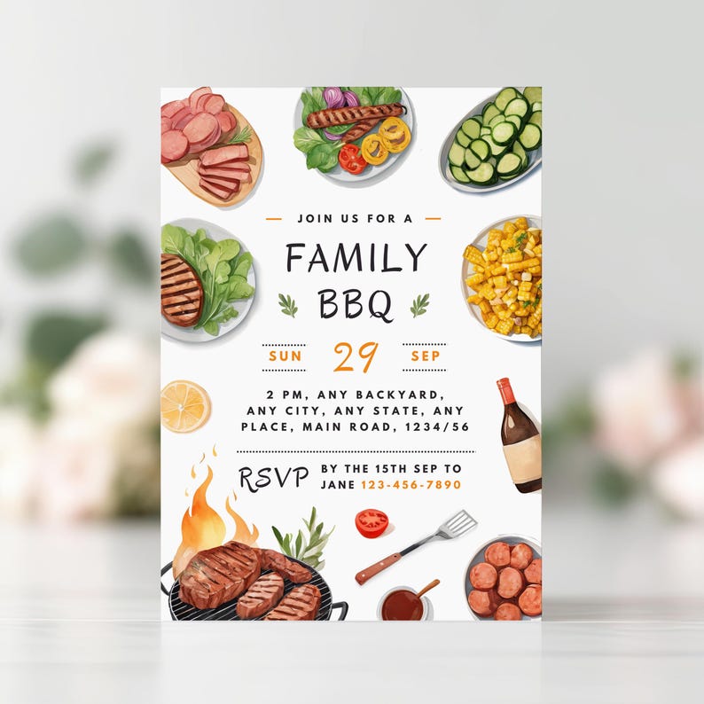 Family Cookout Invitation Backyard Bbq Invite Editable Template (Instant Download)