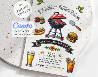 Family Gathering Backyard Bbq Invite: Reunion Invitation Template (Digital+Printable)