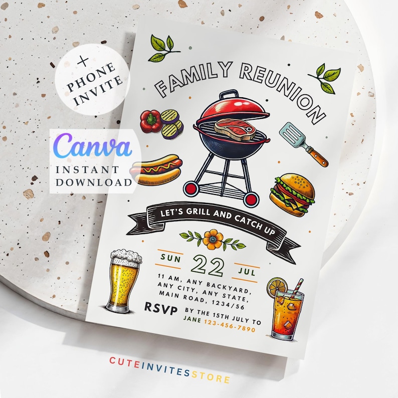 Family Reunion BBQ Invitation: Editable Picnic Party Invite (Digital)