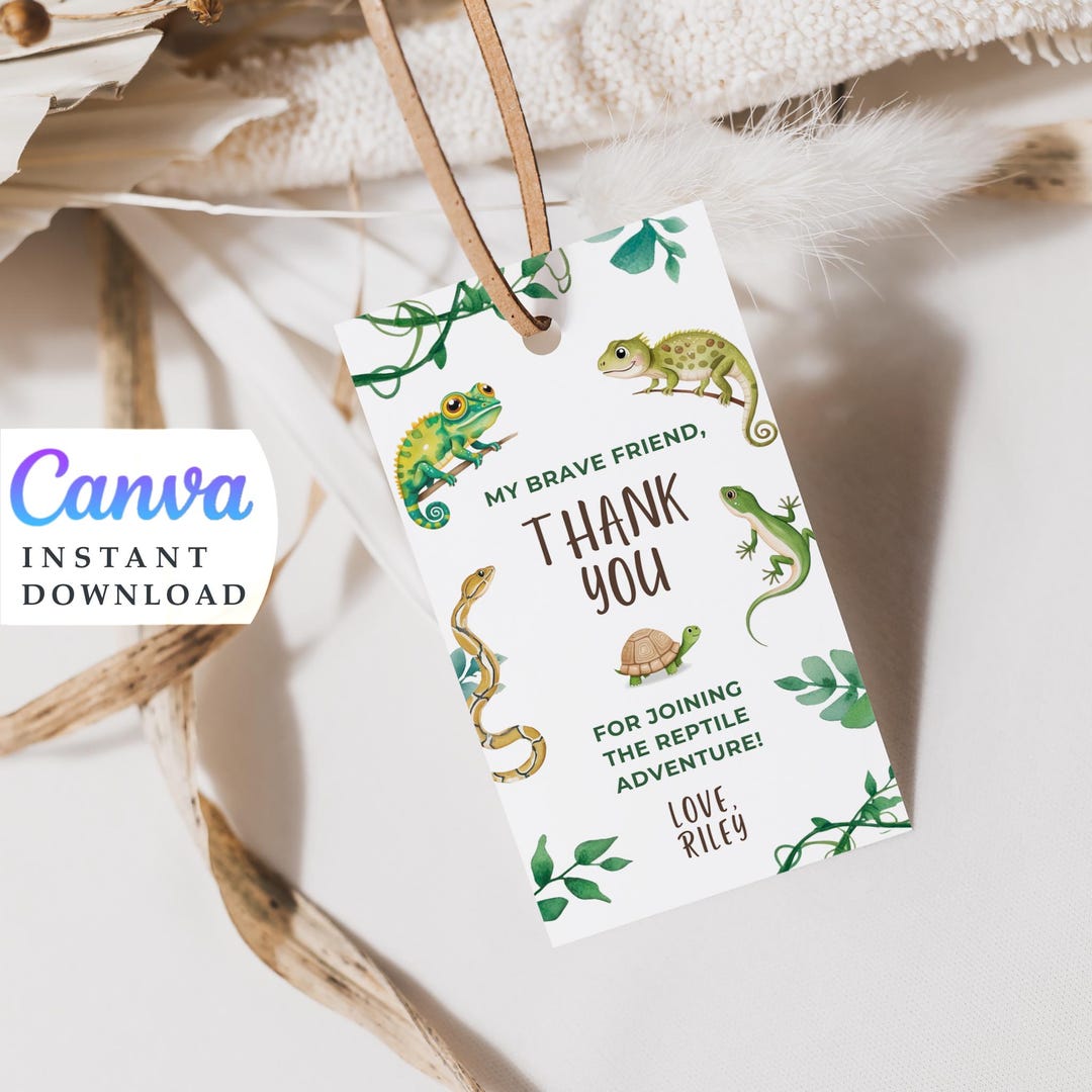 Reptile Party Favor Tags: Snake & Lizard Gift Tags (editable Template ...