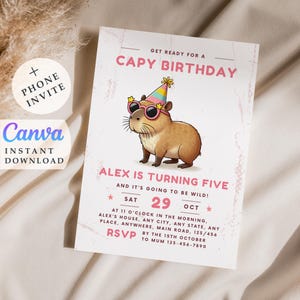 Capybara Printable Invitation Capy Birthday Invite Template Capybara Party Kids Birthday Invite Digital Invitation Digital Download