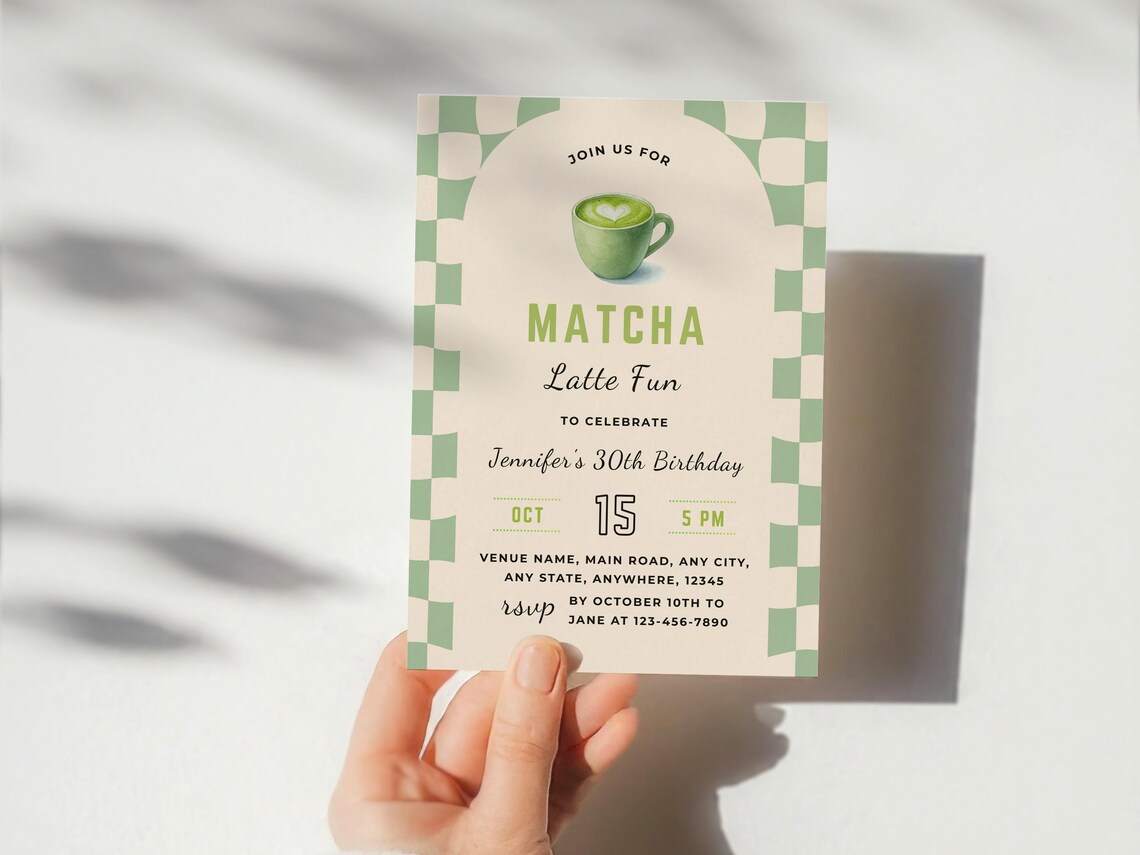 Matcha Latte Birthday Invitation – Editable Canva Template, Printable ...