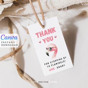 Flamingo Thank You Favor Tags: Editable Birthday Party (Digital Download)