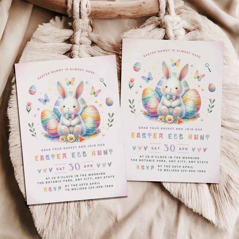 Egg Hunt Invitation Easter Bunny Invite | Egg Hunt Party Printable Invitation Editable Template | Instant Download
