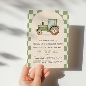 Green Tractor Birthday Invitation – Farm Party Printable, Boy 1st Birthday Invite, Editable Template