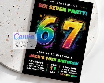 Meme 6 7 Geburtstagseinladung - Six Seven Einladung, Canva Vorlage (Digitaler Download)